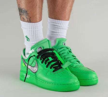 off white nike air force 1 low light green spark DX1419 300 on feet