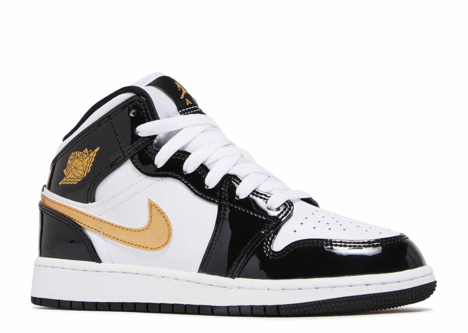 Nike Air Jordan 1 Mid Patent Black White Gold (GS) | BQ6931-007 | Satın ...