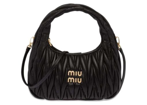 Miu Miu Wander Matelasse Nappa Leather Mini Hobo Bag Black