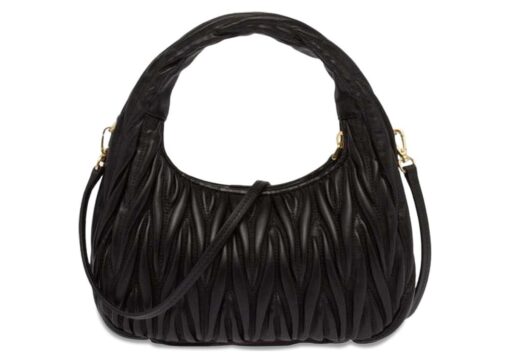 Miu Miu Wander Matelasse Nappa Leather Mini Hobo Bag Black