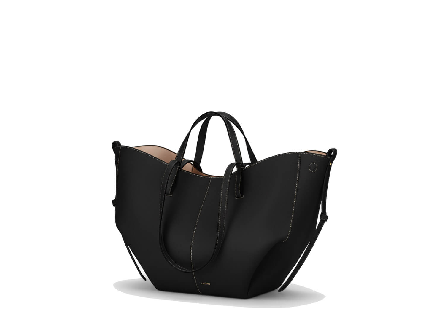 Polene Cyme Edition Textured Black Ecru Stitching