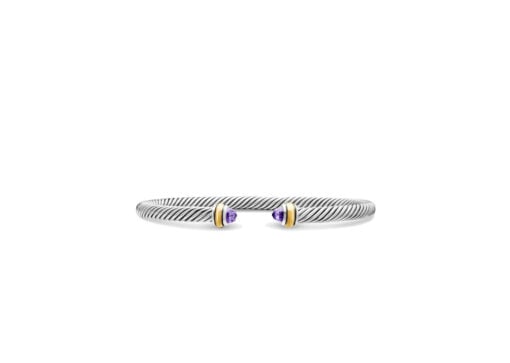 David Yurman Classic Cable Bracelet Silver Yellow Gold and Amethyst 4mm