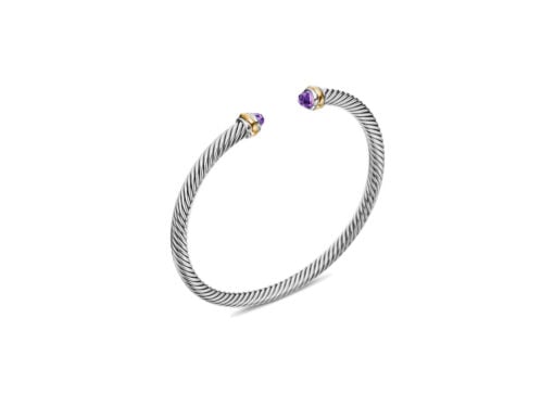 David Yurman Classic Cable Bracelet Silver Yellow Gold and Amethyst 4mm