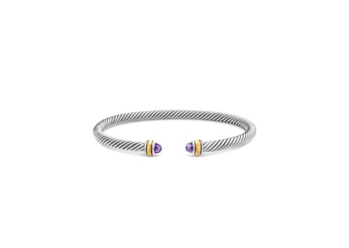 David Yurman Classic Cable Bracelet Silver Yellow Gold and Amethyst 4mm