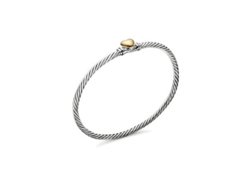 David Yurman Classic Cable Heart Bracelet Silver Yellow Gold 3mm