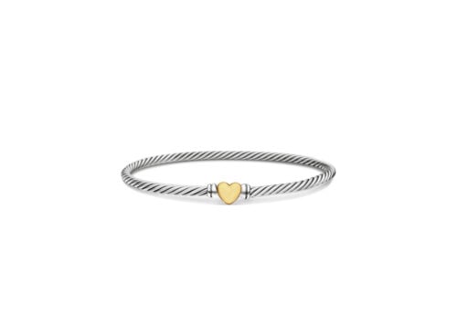 David Yurman Classic Cable Heart Bracelet Silver Yellow Gold 3mm