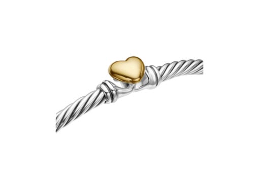 David Yurman Classic Cable Heart Bracelet Silver Yellow Gold 3mm