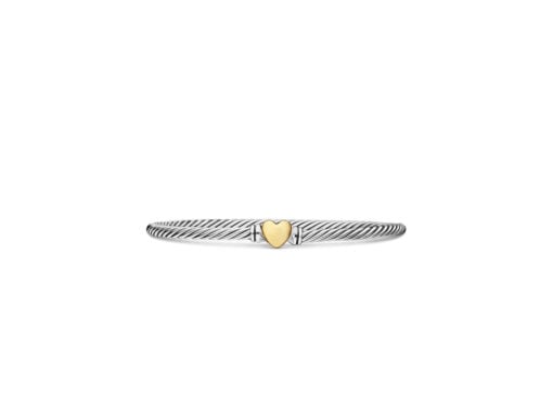 David Yurman Classic Cable Heart Bracelet Silver Yellow Gold 3mm