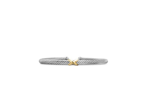 David Yurman X Classic Cable Station Bracelet Silver Yellow Gold 4mm