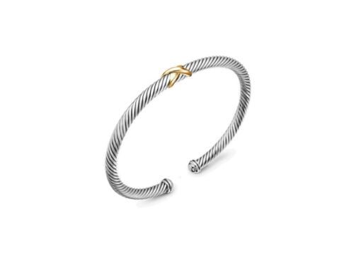 David Yurman X Classic Cable Station Bracelet Silver Yellow Gold 4mm