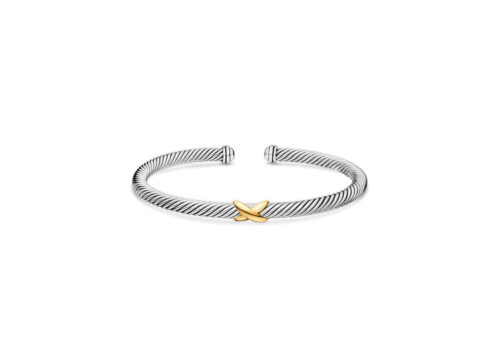 David Yurman X Classic Cable Station Bracelet Silver Yellow Gold 4mm