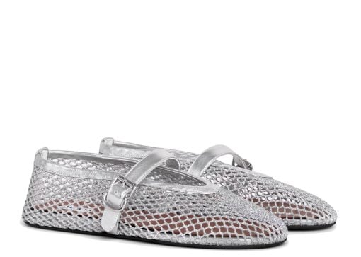 Alaia Ballet Flats In Fishnet Silver