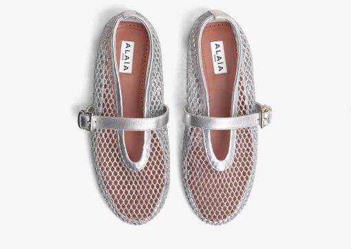 Alaia Ballet Flats In Fishnet Silver