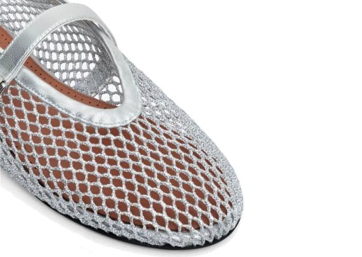 Alaia Ballet Flats In Fishnet Silver