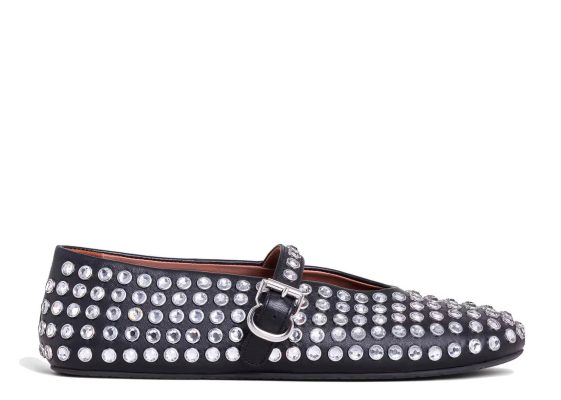 Alaia 25 Vienne With Strass Ballet Flats Black Lambskin 303722