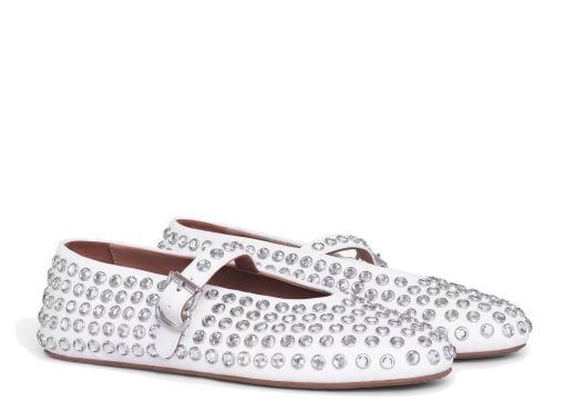 Alaia Ballet Flats Strass Lambskin White