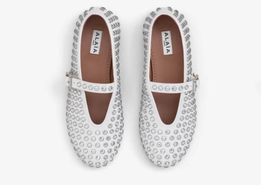 Alaia Ballet Flats Strass Lambskin White