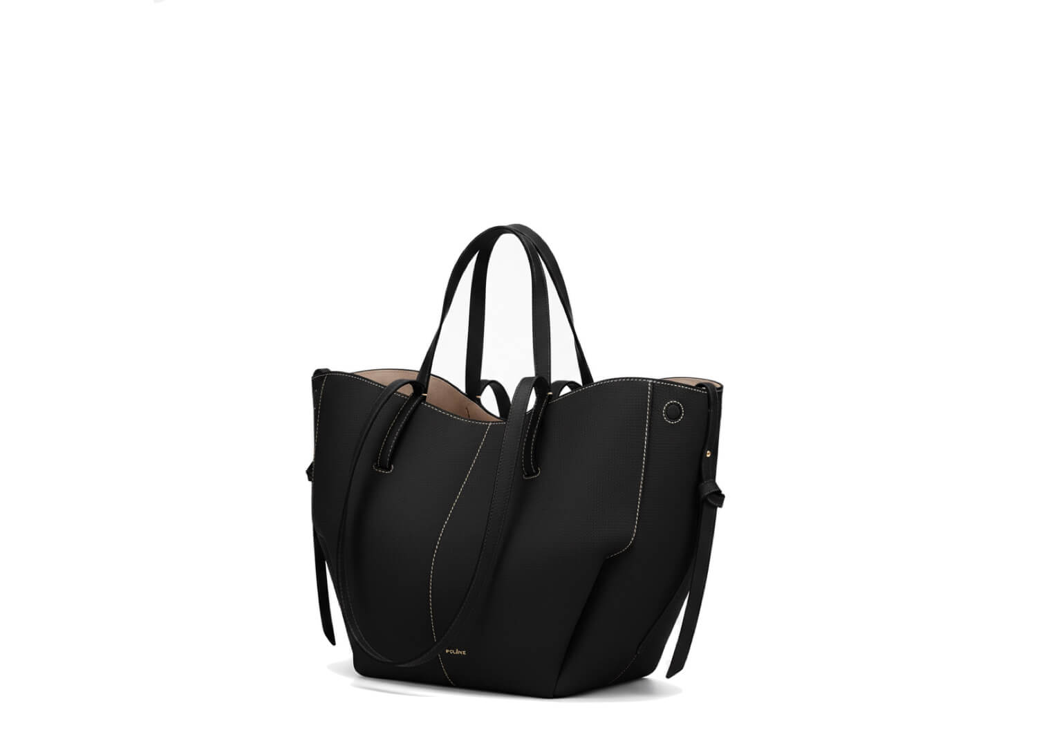 Polène Cyme Mini Textured Black with Ecru Stitching