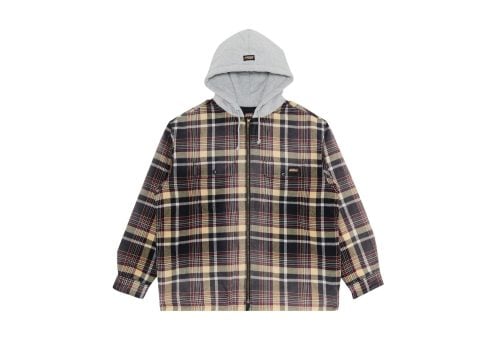 Supreme Dickies Plaid Hooded Zip Up Shirt Black