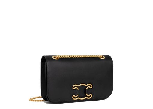 Celine Medium Bag Triomphe Frame in Shiny Calfskin Black