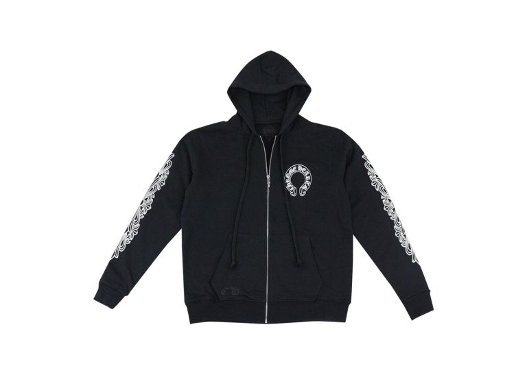 Chrome Hearts Horseshoe Floral Cross Sleeve Zip Up Hoodie Black/White