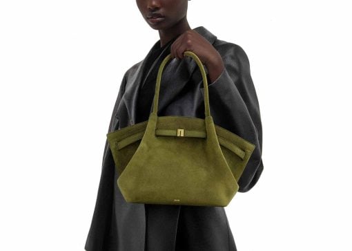 JW Pei Hana Medium Faux Suede Tote Bag Dark Olive