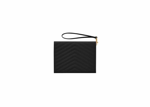 Saint Laurent Cassandre Matelassé Flap Pouch In Grain De Poudre Leather Black