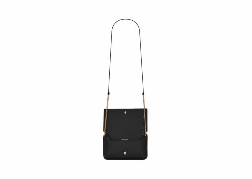 Saint Laurent Cassandre Phone Holder In Smooth Leather Black