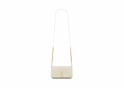 Saint Laurent Cassandre Phone Holder In Smooth Leather Blanc Vintage