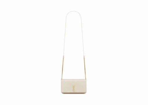 Saint Laurent Cassandre Phone Holder In Smooth Leather Blanc Vintage