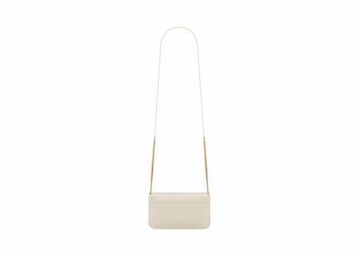 Saint Laurent Cassandre Phone Holder In Smooth Leather Blanc Vintage