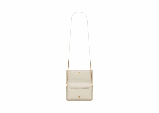 Saint Laurent Cassandre Phone Holder In Smooth Leather Blanc Vintage