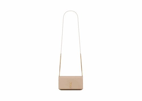 Saint Laurent Cassandre Phone Holder In Smooth Leather Dark Beige