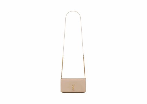 Saint Laurent Cassandre Phone Holder In Smooth Leather Dark Beige