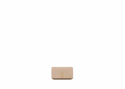 Saint Laurent Cassandre Phone Holder In Smooth Leather Dark Beige