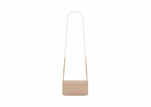 Saint Laurent Cassandre Phone Holder In Smooth Leather Dark Beige