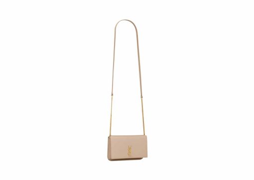 Saint Laurent Cassandre Phone Holder In Smooth Leather Dark Beige