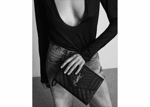 Saint Laurent Envelope Flap Pouch In Mix Matelassé Grain De Poudre Leather Black