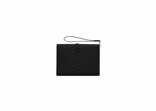 Saint Laurent Envelope Flap Pouch In Mix Matelassé Grain De Poudre Leather Black