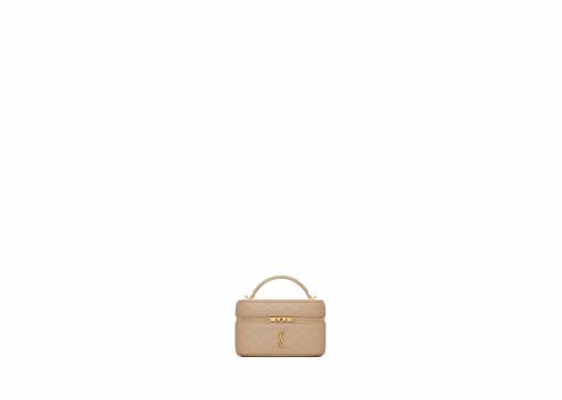 Saint Laurent Gaby Vanity Bag In Lambskin Dk Toffee