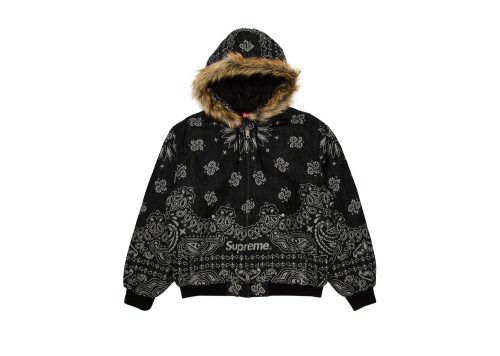 Supreme Bandana Jacquard Denim Hooded Work Jacket Black