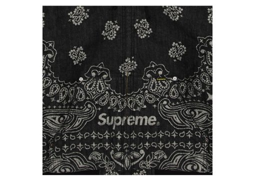 Supreme Bandana Jacquard Denim Hooded Work Jacket Black