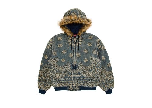 Supreme Bandana Jacquard Denim Hooded Work Jacket Blue