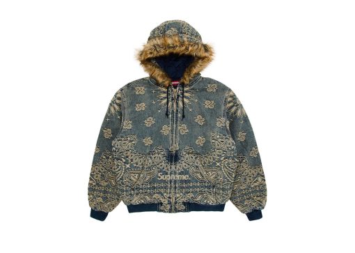 Supreme Bandana Jacquard Denim Hooded Work Jacket Blue