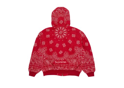 Supreme Bandana Jacquard Denim Hooded Work Jacket Red