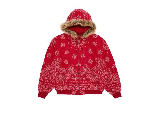 Supreme Bandana Jacquard Denim Hooded Work Jacket Red