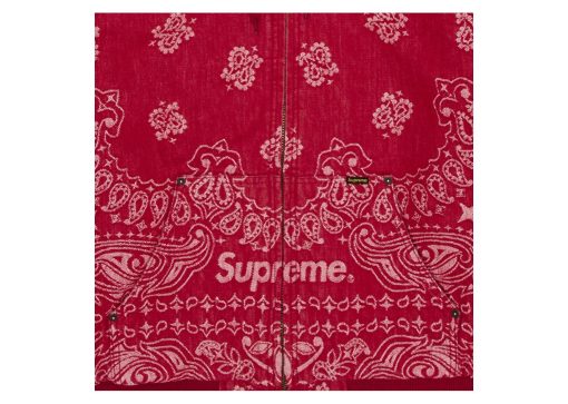 Supreme Bandana Jacquard Denim Hooded Work Jacket Red