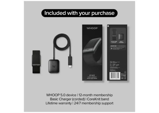 WHOOP 5.0 One Health and Fitness Tracker 12‑Month Membership Jet Black