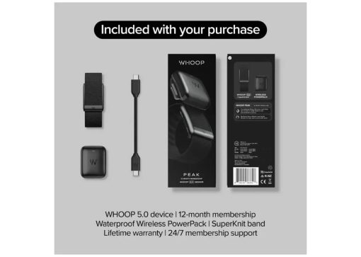 WHOOP 5.0 Peak Health and Fitness Tracker 12‑Month Membership Obsidian