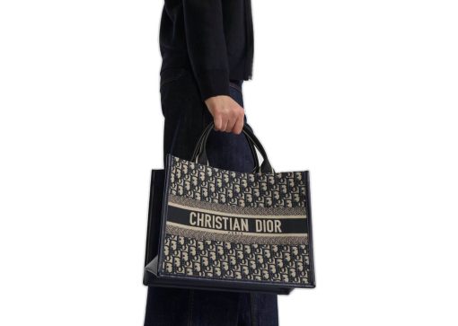 Dior Medium Dior Book Tote Blue Dior Oblique Embroidery and Calfskin